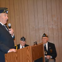 <p>Mount Kisco Mayor Michael Cindrich speaks at the Memorial Day service.</p>