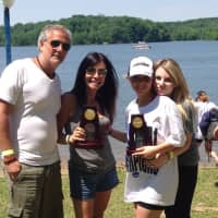 <p>Sami Jurofsky celebrates the NCAA championship with (left to right) stepfather Marc Katzenberg, mother Hyleri and sister Carleigh.</p>
