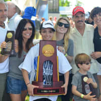 <p>Sami Jurofsky celebrates Ohio State&#x27;s NCAA title with family members.</p>