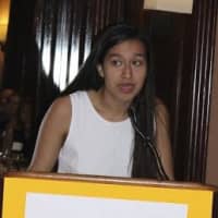 <p>Student honoree Sandra Camila Rosado, a Valhalla High School senior who has been accepted to Boston University, thanks her family and Latino U for its programs and resources. </p>