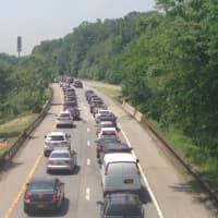 <p>Traffic is heavy on the northbound Hutchinson River Parkway after it reopened Tuesday around noon following a fire at the Mobil station in Harrison. </p>