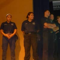 <p>One of the five Westchester Youth Police Academy&#x27;s squads gives a presentation of their training at Mercy College in Dobbs Ferry.</p>