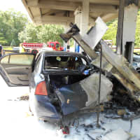 <p>This is the back of State Trooper John Vescio&#x27;s car after the accident. </p>