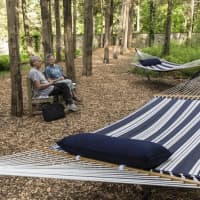 <p>Visitors can lounge on the hammocks provided along Caramoor&#x27;s Cedar Walk and listen to the sounds created in Lockwood and Bielecki&#x27;s Wild Energy. Frequencies previously unheard by the human ear have been made audible through recordings.</p>