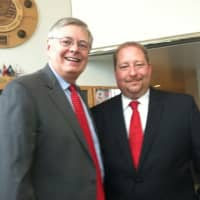 <p>Stamford Mayor David Martin, left, welcomes Thomas Madden as the city&#x27;s new Director of Economic Development at a press conference Thursday. Madden will assume the job at the end of the month.</p>
