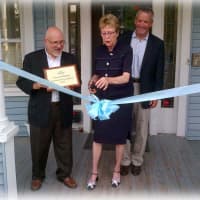 <p>Patricia C. Phillips of Stamford, Shelter Executive Director Rafael Pagan Jr. and Board Member James Bosek attend the June 2013 ceremony to honor Phillips&#x27; vision and generosity to Shelter for the Homeless in Stamford. </p>