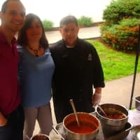 <p>Claudio Santos, Christina Ramirez and Fernando Reyes of Bianco Rosso serve up tomato and cucumber gazpacho and chilled seafood salad.</p>