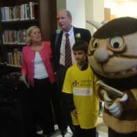<p>The Wild Thing welcomes visitors at the grand opening of the new Ridgefield Library earlier this year. </p>
