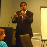 <p>New York State Education Commissioner John King speaks at a Business Council of Westchester meeting Wednesday. </p>