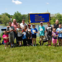 <p>Sponsors Dan Carrello and John Bellissimo and recreation supervisor Frank Bernabei with Fishing Derby winners.</p>