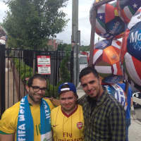 <p>From left, Anthony Melendez, of Peekskill, T.J. Ribeiro, of Tarrytown, and Jason Khoder, of Tarrytown watch the World Cup in Port Chester. </p>