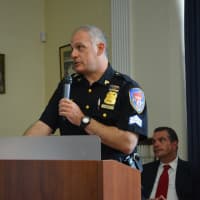 <p>Jeffrey Weiss, a sergeant with the Westchester County Department of Public Safety, gives a presentation about the proposed consolidation with Mount Kisco police.</p>