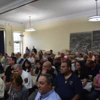 <p>A large crowd turned out for the police consolidation meeting at Mount Kisco Village Hall.</p>