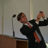 <p>Horace Greeley High School Principal Robert Rhodes, who spoke at the graduation, had a selfie component of his appearance.</p>