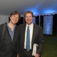 <p>Joshua Bell and board chairman Jim Attwood pose at the after-dark party.  </p>