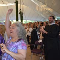 <p>An excited spectator at John Jay High School&#x27;s 2014 commencement.</p>
