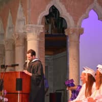 <p>Marc McAlley gives the keynote address at John Jay High School&#x27;s 2014 commencement.</p>