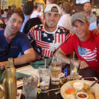 <p>Kevin Cosgrove, Ryan Mitchell, Pat Moffett and Job Fernandez celebrate the U.S.A. at O&#x27;Neill&#x27;s Pub in South Norwalk on Thursday during the game against Germany.</p>