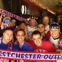 <p>Marc Padro,  front second from left,  of Port Chester, is the president of the American Outlaws Westchester chapter. </p>
