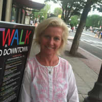 <p>Jackie Wetenhall, director of retail development for the Stamford Downtown Special Services District, stands on Bedford Street where much of the action for ARTWALK will take place. Art is on display in galleries and downtown businesses.</p>
