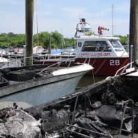 <p>The Fairfield Fire Department&#x27;s boat responds to a blaze Sunday afternoon at the South Benson Marina complex. No injuries were reported. </p>