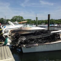 <p>Two boats were destroyed by the fire Sunday afternoon at the marina in Fairfield. </p>