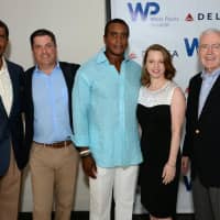 <p>From left: Philip Ozuah, executive VP of Montefiore Health System; White Plains Hospital board member Jonathan Spitalny; former NFL player Ahmad Rashad; White Plains Hospital President Susan Fox; Chairman of the board J. Michael Divne</p>