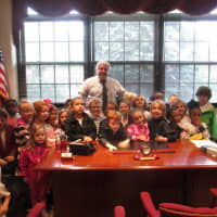 <p>Kindergarten students from the Chapel School visit the mayor&#x27;s office in Tuckahoe.</p>