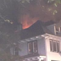 <p>The fire at 80 Brookdale Avenue in New Rochelle on Sunday night.</p>