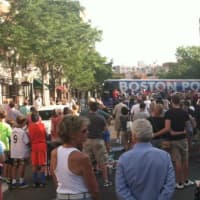 <p>The audience fills the streets and listens as the Boston Pops performs in Stamford. </p>