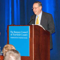 <p>Seated  Michael Wathen, Board of Directors, The Business Council of Fairfield County and partner PwC LLP, at podium, Brian OConnor, Treasurer, Board of Directors, The Business Council and partner, Diserio Martin OConnor &amp; Castiglioni LLP.
 </p>