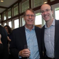 <p>Music Conservatory of Westchester trustees John Bottomley of Rye and Joel Breitkopf of Scarsdale strike a pose.</p>