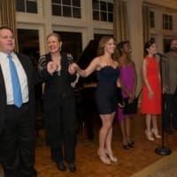 <p>Broadway stars John Treacy Egan of Dobbs Ferry, Sue Anderson of Croton-on-Hudson, Alice Ripley, Montego Glover, Laura Osnes, and Craig Schulman of Yorktown Heights prepare to take their bows before a sold-out crowd.</p>