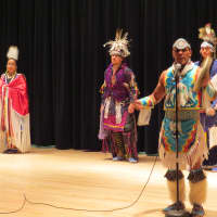 <p>Members of the Redhawk Dance Troupe performed in New Rochelle Tuesday.</p>