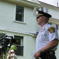 <p>Ridgefield Police Capt. Jeff Kreitz speaks to the gathered media about the toddler&#x27;s death but did not take any questions. </p>
