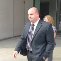 <p>Brendan Cronin leaves Westchester County Court in White Plains on Thursday.</p>