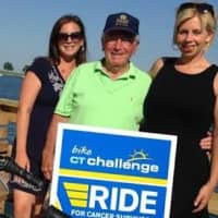 <p>Fairfield&#x27;s Erin Harrison French, left, and Alexis Harrison, right, will ride in the Connecticut Challenge to honor their cousin,  Chris, who died in April. With them is Don Cook, Chris&#x27; father, and the former athletic director at Sacred Heart.</p>