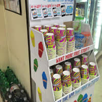 <p>Customers to the Fairfield 7-Eleven were prompted to get their free small Slurpee with a display of small cups next to the Slurpee machines. </p>