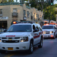 <p>A procession of Chappaqua Fire Department vehicles in the Mount Kisco parade.</p>