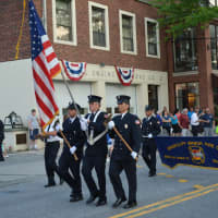 <p>Briarcliff Manor firefighters march in Mount Kisco&#x27;s parade.</p>