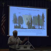 <p>David Goodson, United Illuminating&#x27;s manager of vegetation management, speaks to a group of Fairfield residents about UI&#x27;s plan for tree trimming over the coming years.</p>