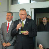 <p>Peekskill Mayor Frank Catalina speaks at the grand opening of the Holiday Inn Express in Peekskill.</p>