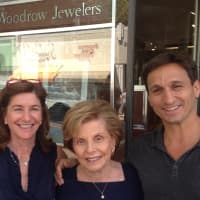 <p>Linda Weinreb and Michael Woodrow of Woodrow Jewelers talk to customer Carol Corwin. </p>