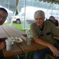 <p>Brewster residents Willy Nunez (left) and Roy Bretscher (right) talks about Pope Francis&#x27; potential U.S. visit. </p>