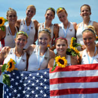 <p>Westport&#x27;s Elizabeth Youngling, top row, second from left, was part of the U.S. Women&#x27;s 8 that won gold at the U23 World Championships.</p>