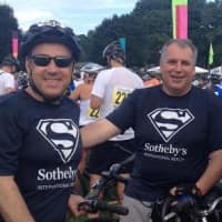 <p>Team Sotheby&#x27;s cyclists (left to right) Brad Kimmelman, Kevin Hickey and Jorge Garciadealba rode in the Connecticut Challenge on Saturday.
</p>