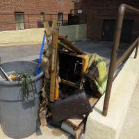 <p>Debris from the Mount Vernon fire outside of the apartment complex.</p>
