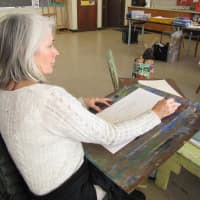 <p>Cynthia Whalen participates in one of the many art classes at Darien Arts Center.</p>