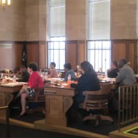 <p>Legislators discuss a proposed resolution calling for a strict review of the Spectra pipeline. </p>