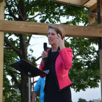 <p>Zephyr Teachout speaks at a rally in Ossining.</p>